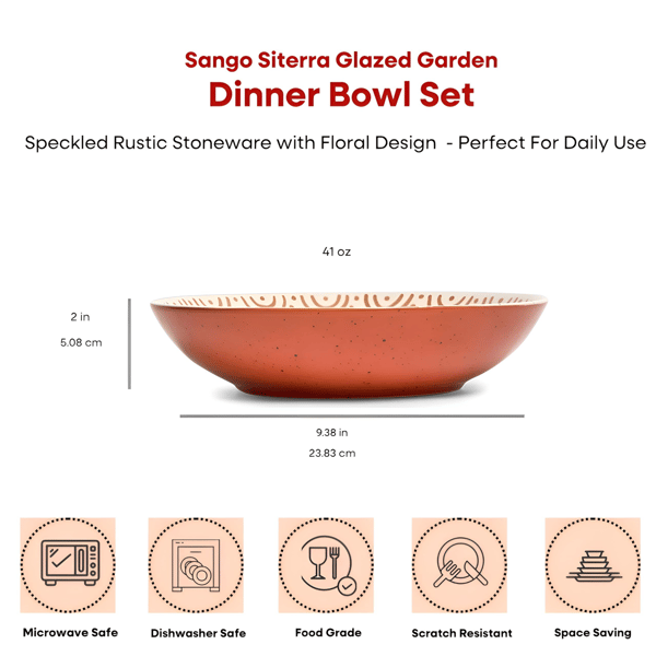 Sango Siterra Glazed Garden Speckled Floral Pasta Bowls -Set of 4