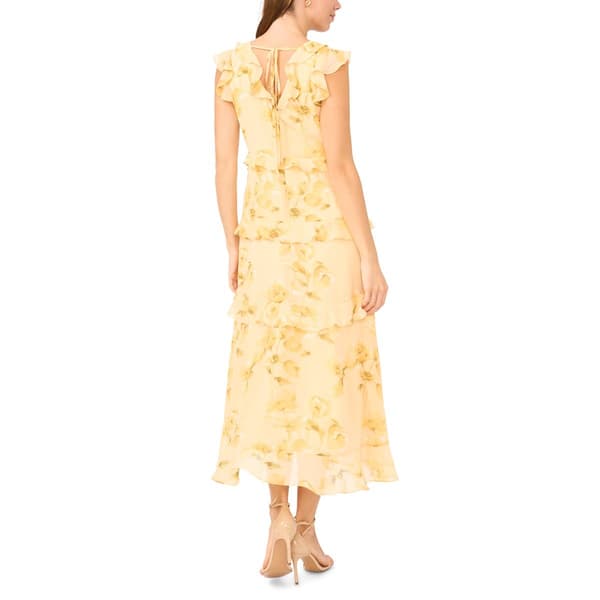Womens Cece Floral Chiffon Cascade Ruffle Hi Low Dress