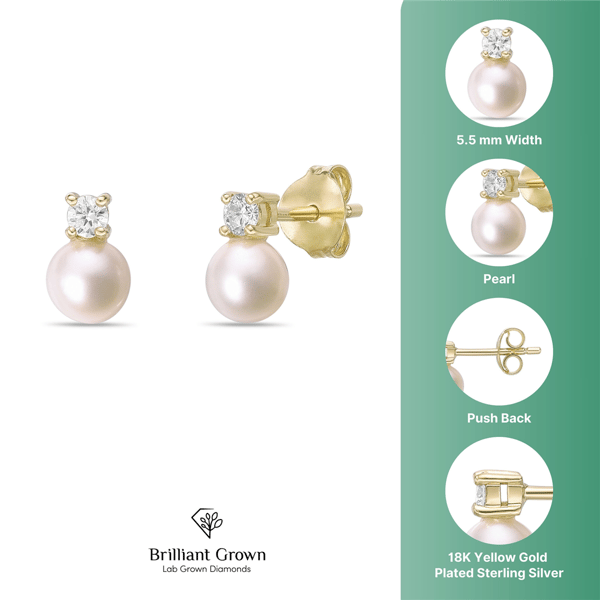 Brilliant Grown 18kt Gold-Plated Lab-Grown Diamond Pearl Earrings