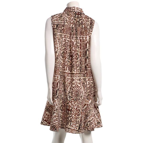 Womens Emma & Michele Sleeveless Abstract Ruffle Hem Shirtdress