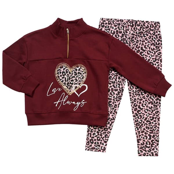 Girls &#40;4-6x&#41; Sweet Butterfly&#40;R&#41; 1/4 Zip Top & Leopard Leggings Set - image 