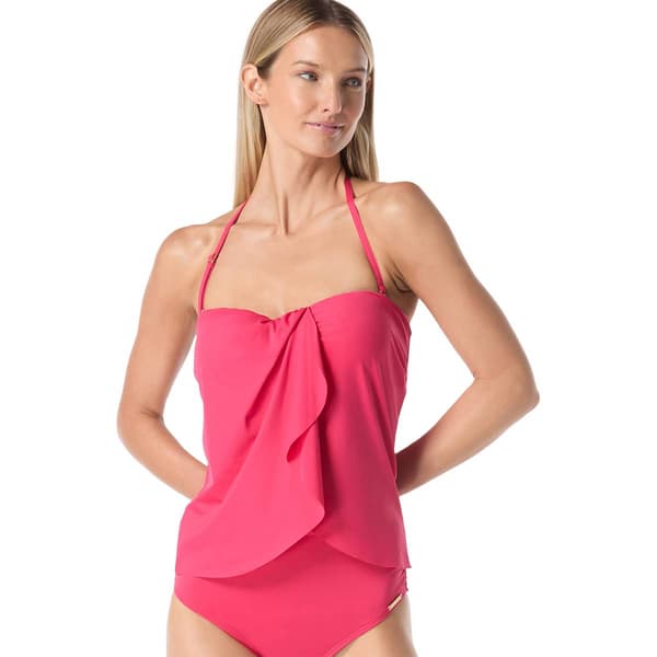 Womens Vince Camuto Solid Draped Bandeau Tankini Swim Top