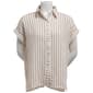 Womens Notations Short Sleeve Stripe Linen Casual Button Down - image 1
