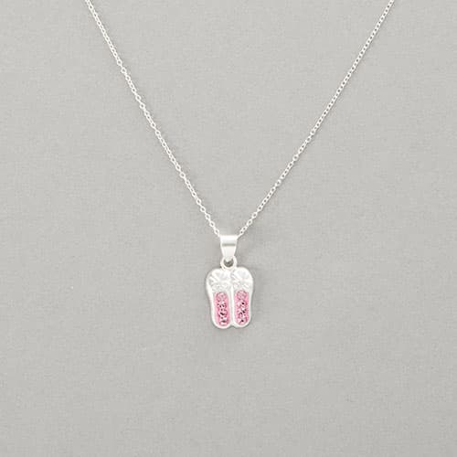 Kids Sterling Silver Ballet Slipper & Pink Crystal Pendant - image 