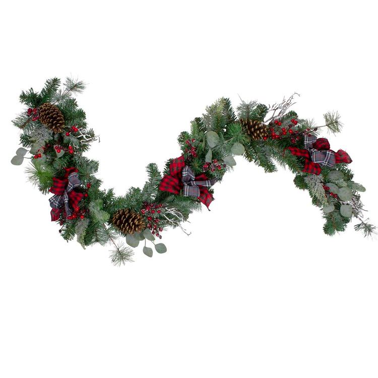 6'' x 12 Dual Plaid and Berries Artificial Christmas Garland - Un