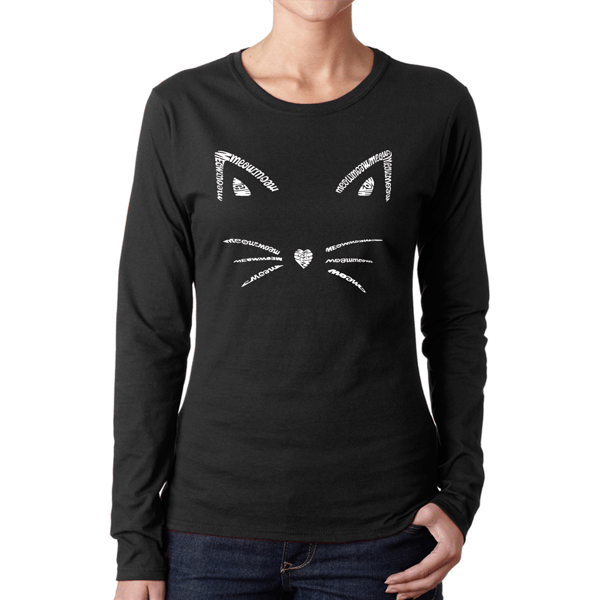 Womens LA Pop Art Cat Whisker Word Art Long Sleeve Tee
