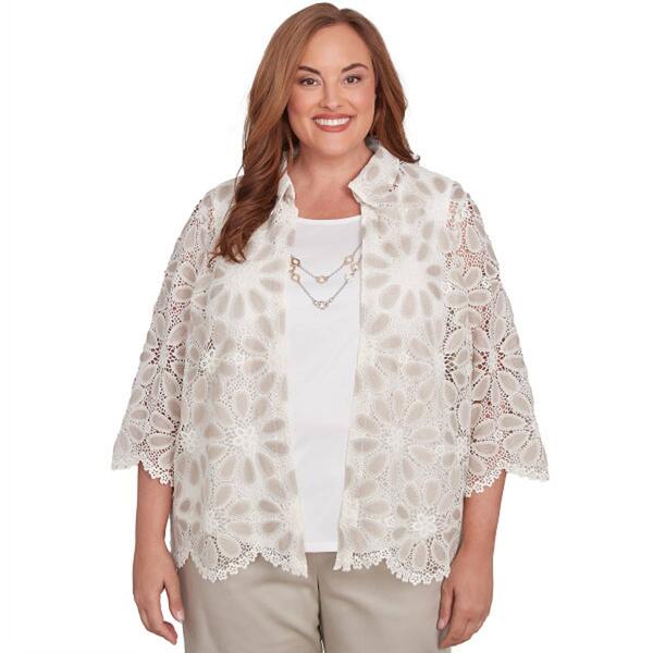 Plus Size Alfred Dunner Coming Up Roses Medallion Lace Top - image 