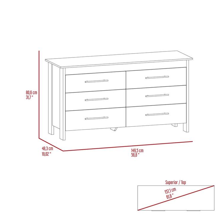FM FURNITURE Luxor 6 Drawer Double Dresser