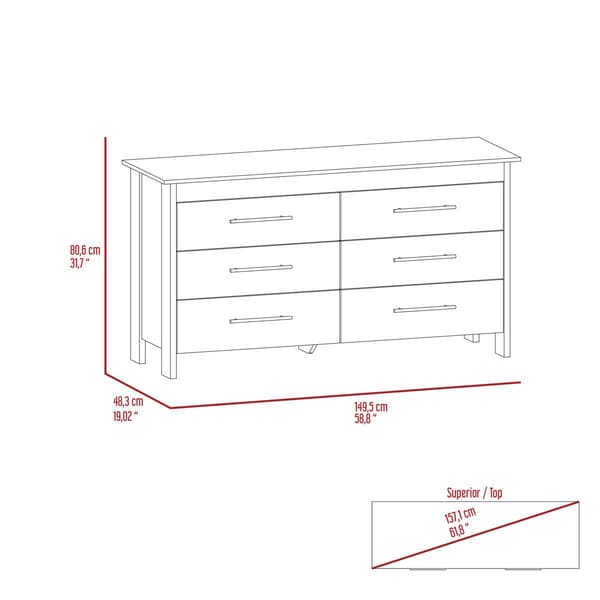 FM FURNITURE Luxor 6 Drawer Double Dresser