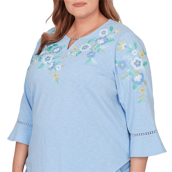 Plus Size Alfred Dunner Caribbean Blues Floral Embroidery Blouse