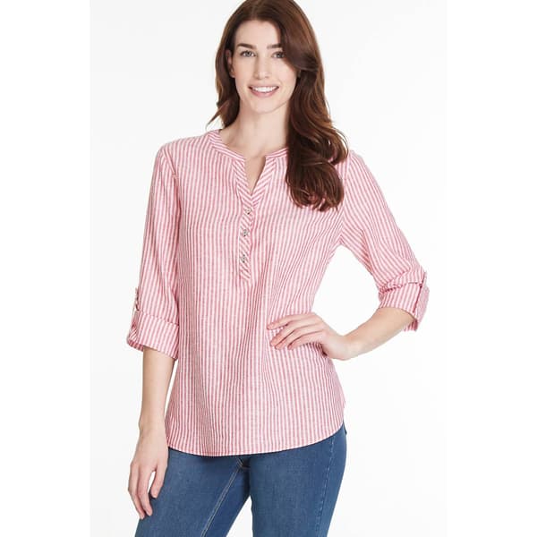 Womens Multiples Liberty Roll Tab Sleeve Henley Blouse Boscov's