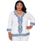 Plus Size Alfred Dunner Mykonos Scroll Embroidered V Neck Blouse - image 1