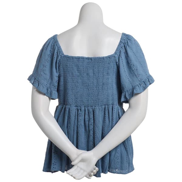 Juniors Plus Angie Solid Twist Front Eyelet Babydoll Blouse