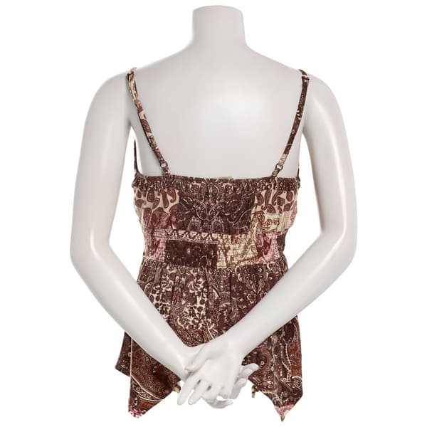 Juniors Derek Heart Mix Print Crochet Hanky Hem Camisole - Brown