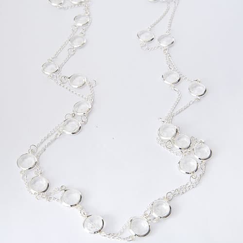 Silver-Tone & Clear Discs Link Necklace - image 