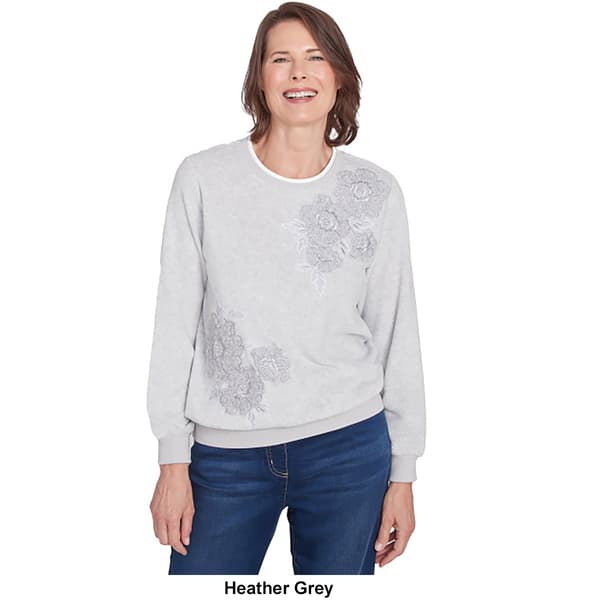 Womens Alfred Dunner Anti-Pill Floral Embroidered Sweatshirt