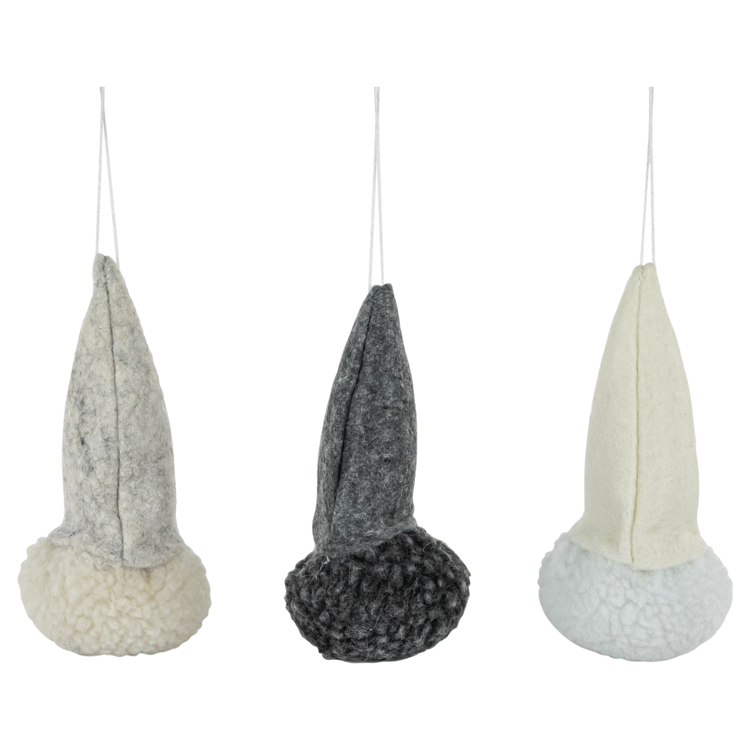 Northlight 3pk. Grey & Cream Plush Gnomes Christmas Ornaments