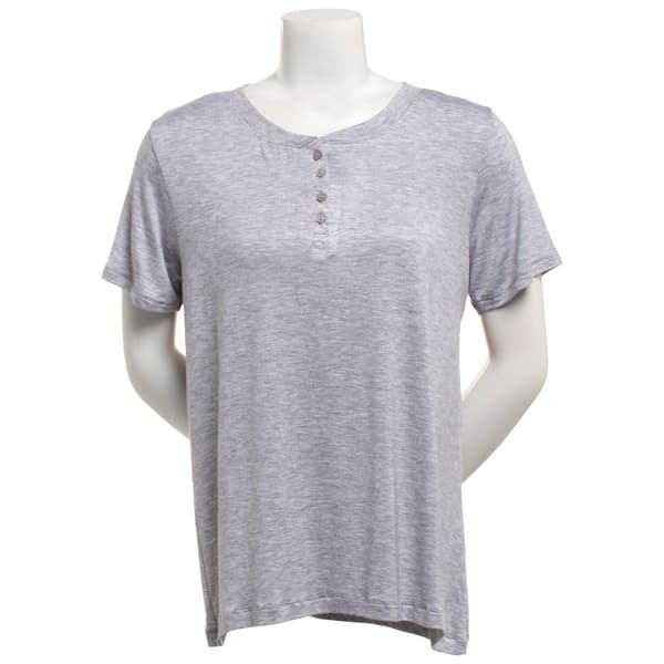 Womens Rene Rofe(R) Short Sleeve Split V-Neck Henley Tee - image 