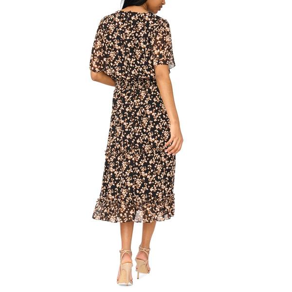 Womens MSK Flutter Sleeve Floral Chiffon Smock Waist Midi Dress