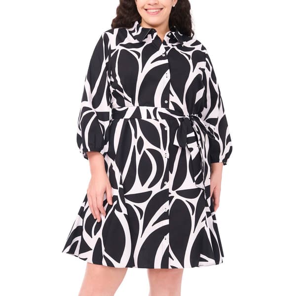 Plus Size MSK 3/4 Sleeve Abstract Tie Waist Shirtdress