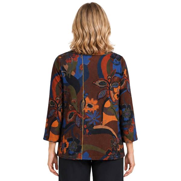 Womens Ali Miles 3/4 Sleeve Retro Floral Front Pocket Blouse