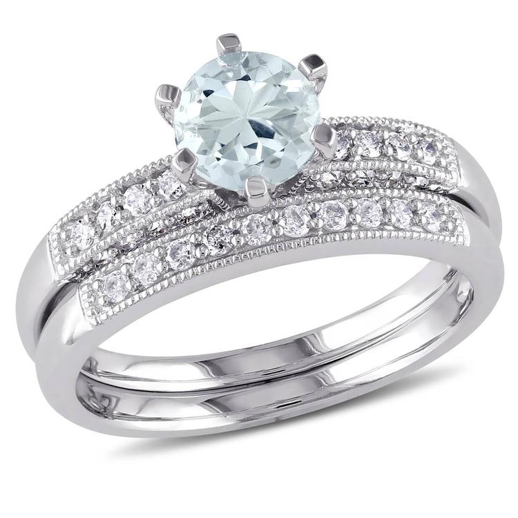 Gemstone Classics(tm) 10kt. White Gold Aquamarine Bridal Set