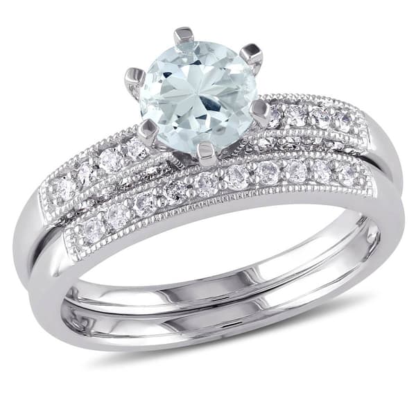 Gemstone Classics&#40;tm&#41; 10kt. White Gold Aquamarine Bridal Set