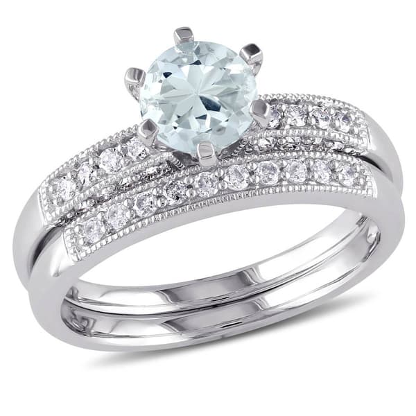 Gemstone Classics&#40;tm&#41; 10kt. White Gold Aquamarine Bridal Set - image 