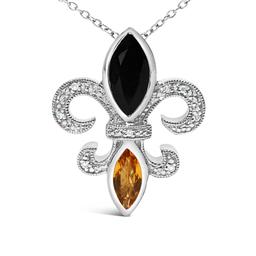 Haus of Brilliance Sterling Silver Onyx & Citrine Pendant