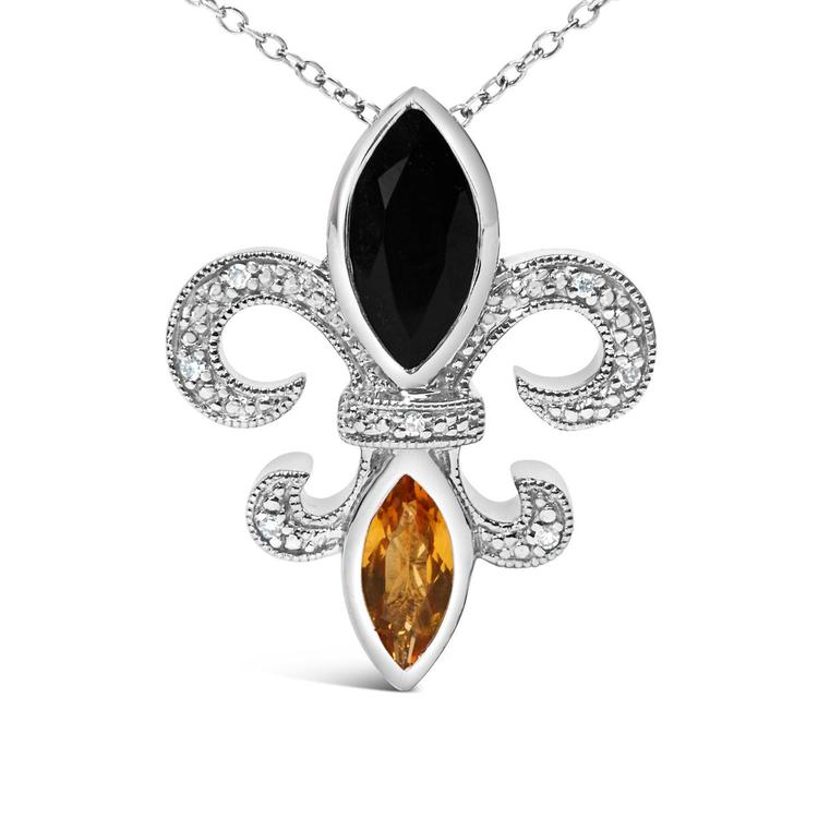 Haus of Brilliance Sterling Silver Onyx & Citrine Pendant