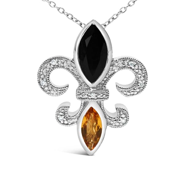 Haus of Brilliance Sterling Silver Onyx & Citrine Pendant - image 