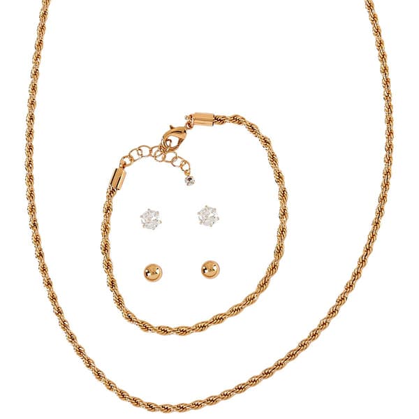 Design Collection Gold-Tone 4-Piece Necklace/Bracelet/Earrings - image 