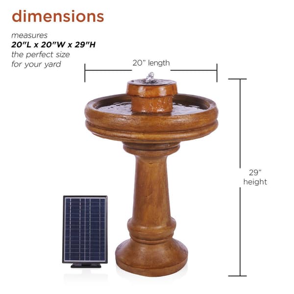 Alpine Solar Classic Birdbath Pedestal Fountain w/ LED Lights