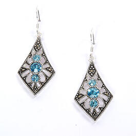 Marsala Fine Silver Plated Crystal/Marcasite Drop Earrings