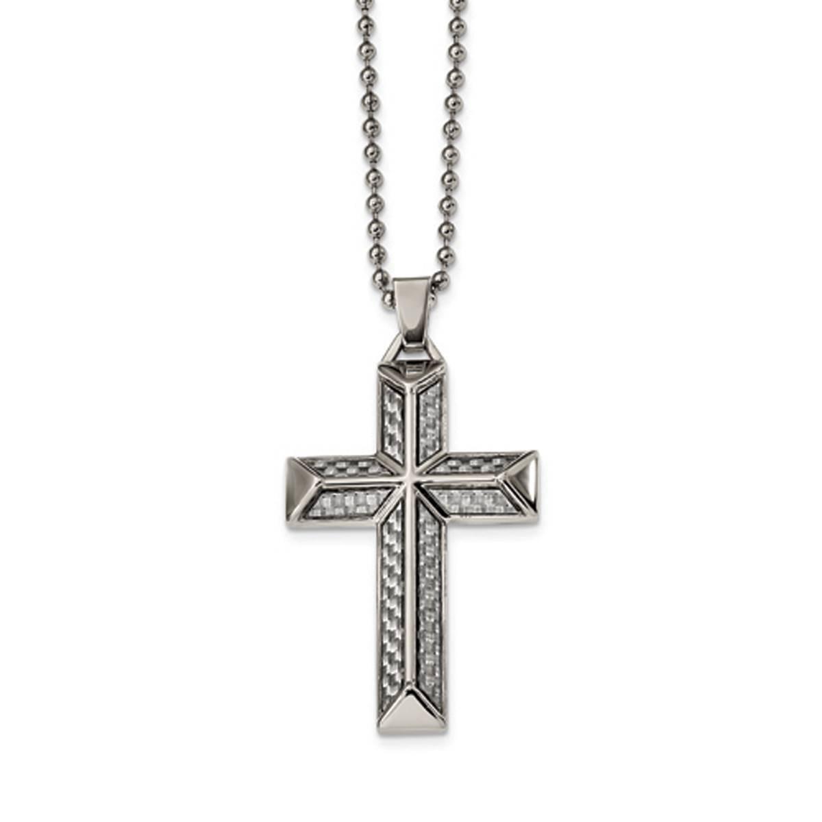 Mens Gentlemen's Classics(tm) Grey Carbon Fiber Inlay Cross Necklace