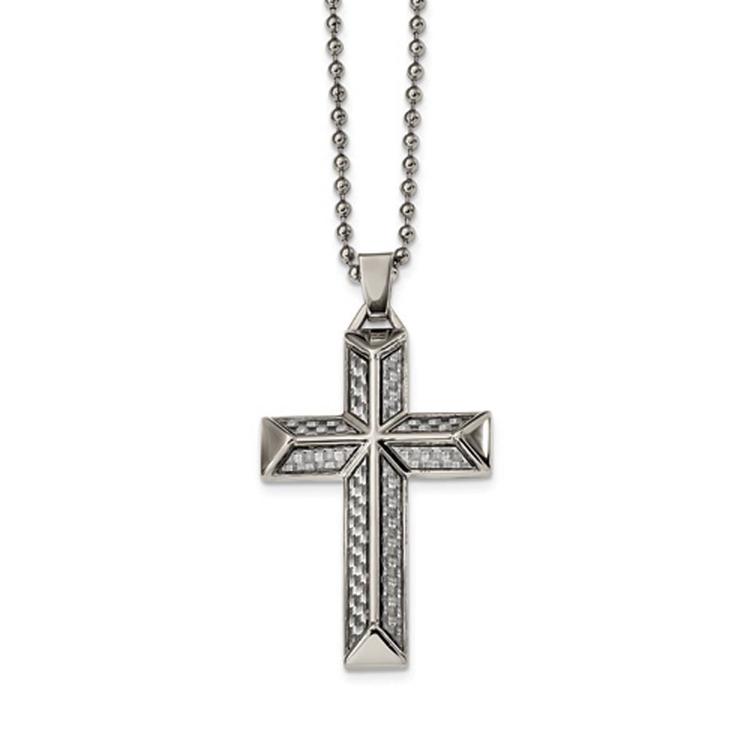 Mens Gentlemen's Classics(tm) Grey Carbon Fiber Inlay Cross Necklace