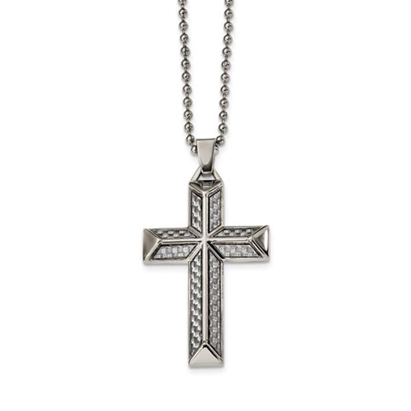 Mens Gentlemen's Classics&#40;tm&#41; Grey Carbon Fiber Inlay Cross Necklace - image 