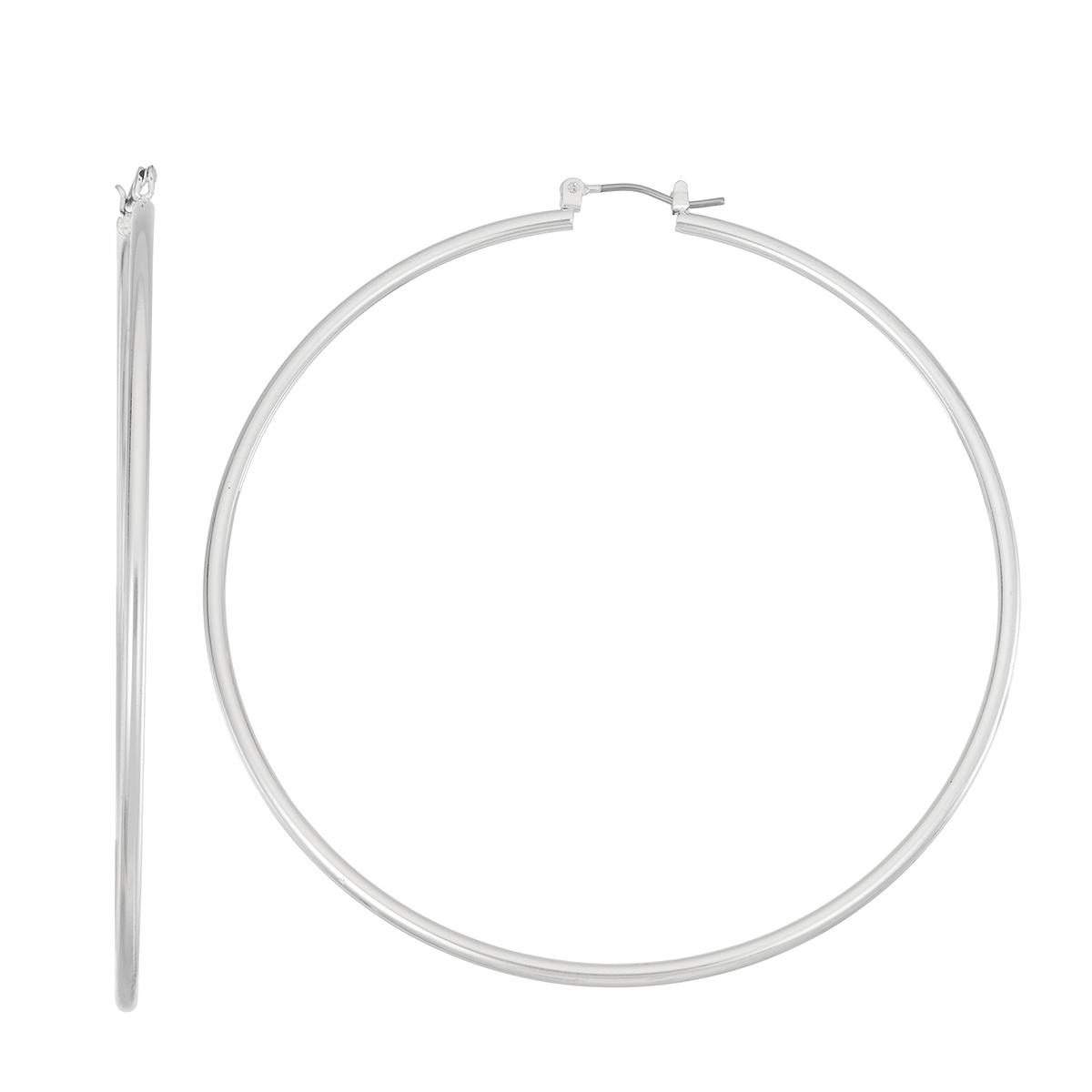 Nine West Silver-Tone 60mm Click Top Hoop Earrings
