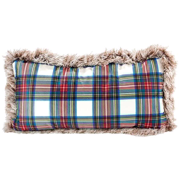 Plaid w/ Fur Trim Decorative Pillow - 20x10 - image 