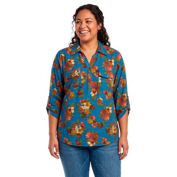 Plus Size Emily Daniels 3/4 Sleeve Floral Split Neck Blouse