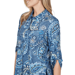 Womens Alfred Dunner Ann Arbor Roll Tab Sleeve Paisley Blouse