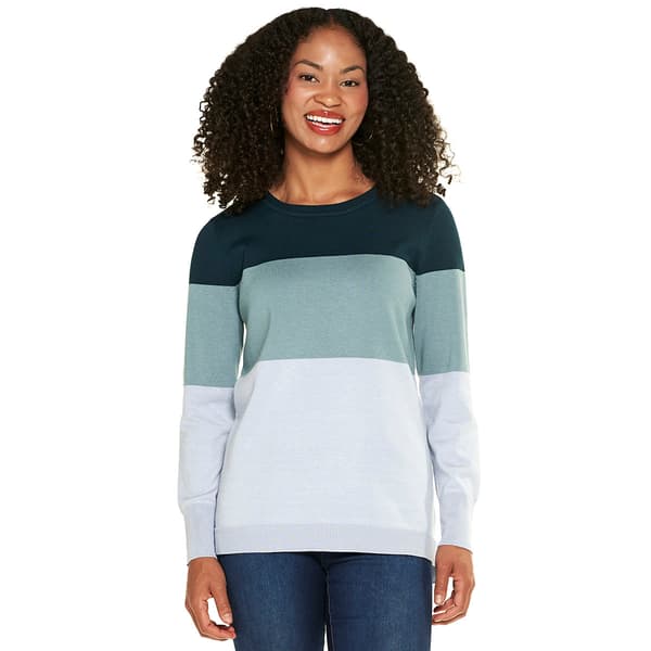 Plus Size Retrology Color Block Crew Neck Sweater - image 