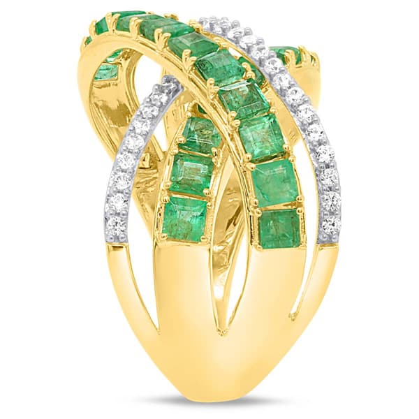 Gemstone Classics™ Emerald with White Zircon Crossover Ring