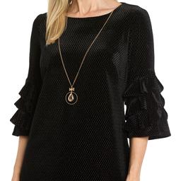 Womens R&M Richards 3/4 Ruffle Sleeve Velvet Shift Dress