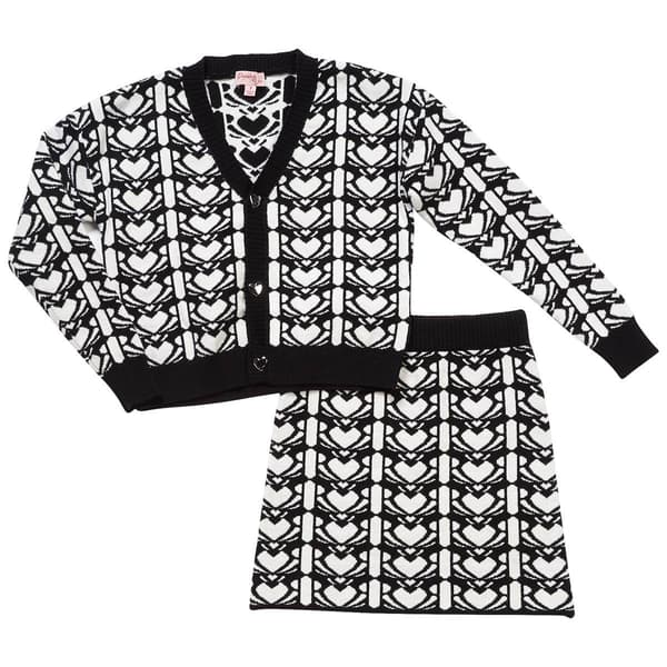 Girls &#40;7-12&#41; Paisley Lane Heart Stripes Knit Cardigan & Skirt Set - image 