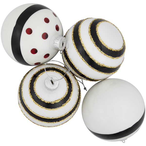 Northlight 4ct. Shiny White & Black Striped Christmas Ornaments