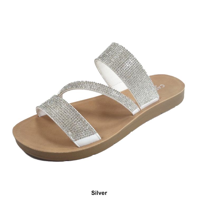 Womens Capelli New York Rhinestone Trim Strappy Slide Sandals