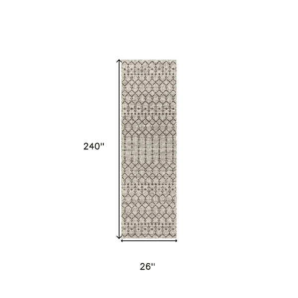 HomeRoots Light Grey & Black Trellis Indoor Outdoor Runner Rug