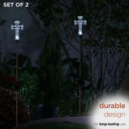 Alpine Solar Cross Garden Stake w/ LED Light - Set of 2
