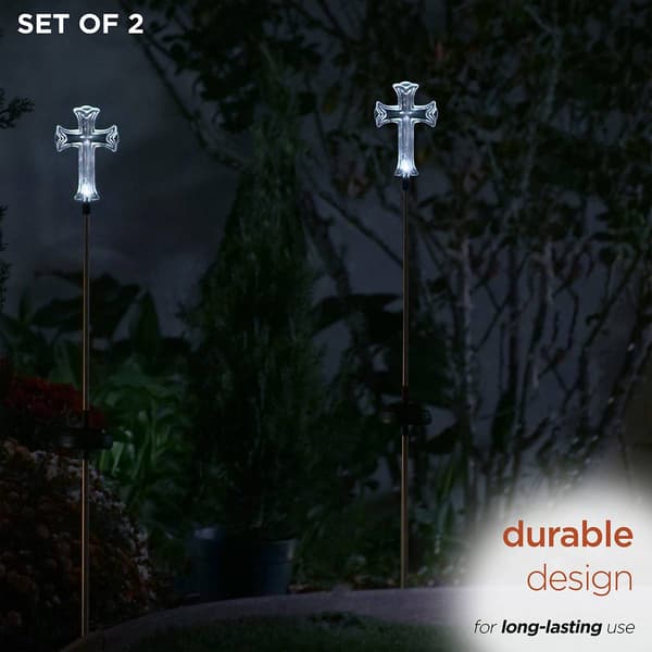 Alpine Solar Cross Garden Stake w/ LED Light - Set of 2